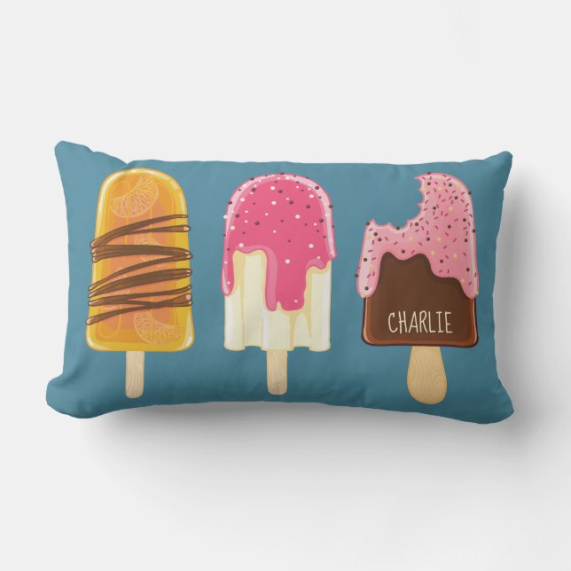 Coussin Rectangle Crème glacée Popsicles nom personnalisé jeter des  (Recto)