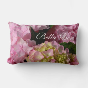 Coussin Rectangle Crème rose Hydrangeas jaune rose vert floral