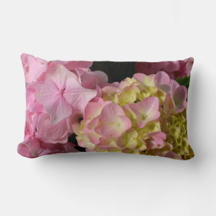 Coussin Rectangle Crème rose Hydrangeas jaune rose vert floral