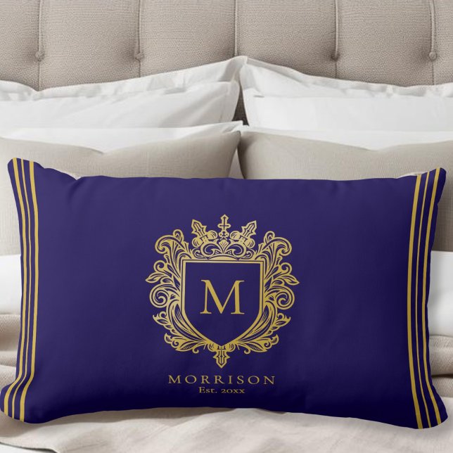 Coussin Rectangle Crest de monogramme d'or (Créateur téléchargé)