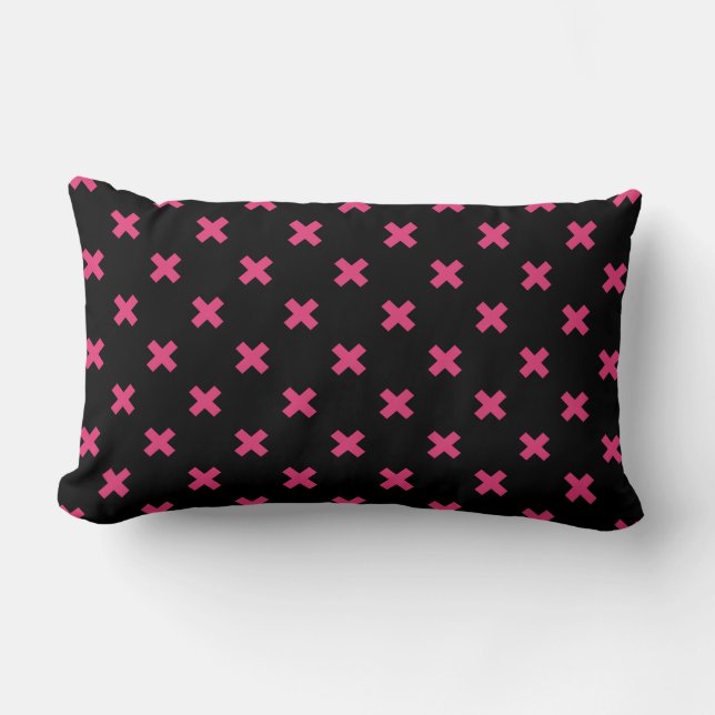 Coussin Rectangle Crochis Fuchsia sur noir (Recto)