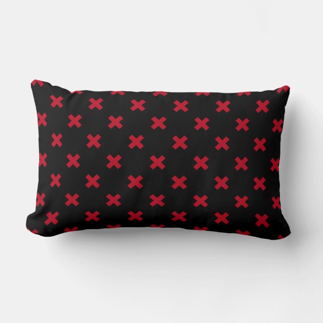 Coussin Rectangle Croix rouge coutures sur noir (Recto)