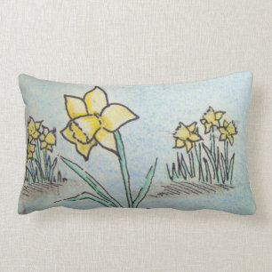 Coussin Rectangle croquis original d'encre et de crayon des jonquill