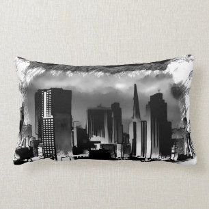 Coussin Rectangle Croquis Skyline de Chicago en noir et blanc