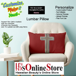 Coussin Rectangle Cross Polyester Lumbar Pillow with Red Background 