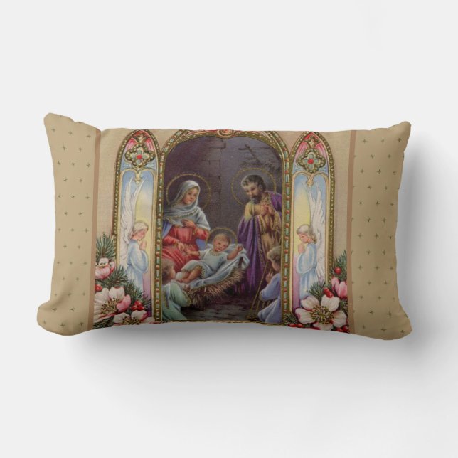 Coussin Rectangle Cru de Noël de nativité de Vierge Marie Jésus (Recto)