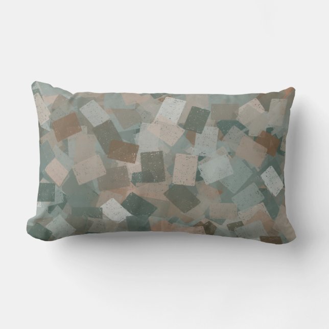 Coussin Rectangle Cubisme Abstrait Motif Vert Rose Brun (Recto)