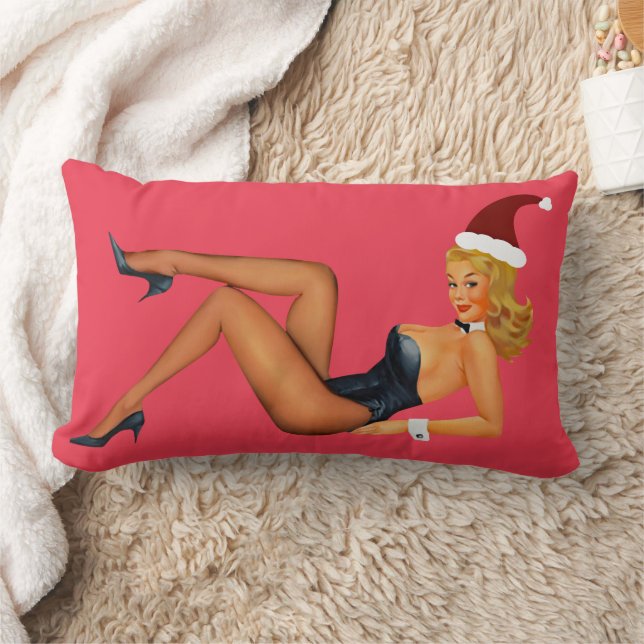 COUSSIN RECTANGLE CURVY RETRO PINUP BLONDE GIRL LUMBAR PILLOW (Couverture)