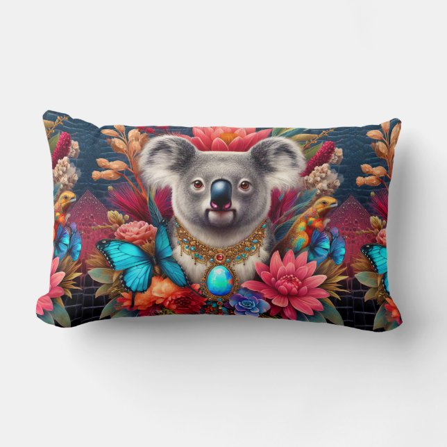 Coussin Rectangle Cushion Koala Bear Australian Native Floral Design (Recto)
