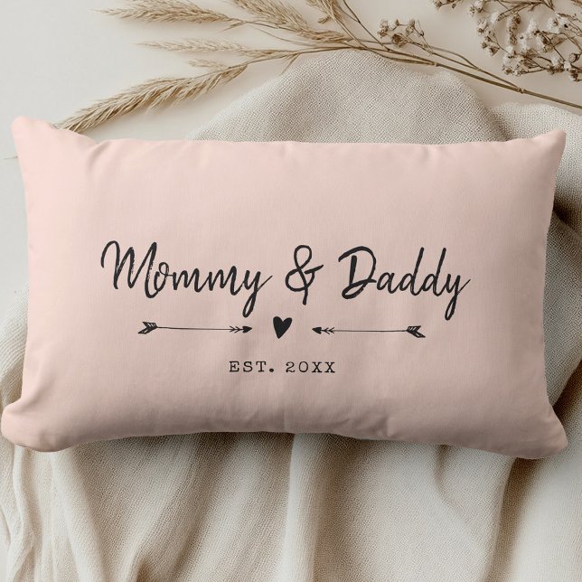 Coussin Rectangle Custom Modern Moment & Papa Nouveaux Parents Blush (Créateur téléchargé)