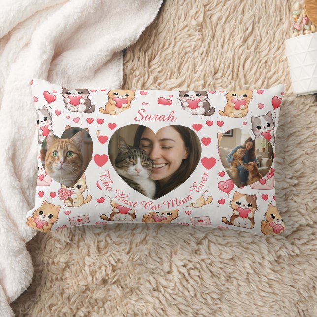 Coussin Rectangle Custom Valentine’s "Best Cat Mom Ever" Photo  (Couverture)
