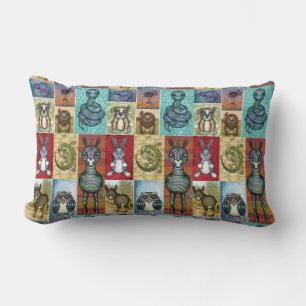 Coussin Rectangle Cute Animal Collage Folk Art Design