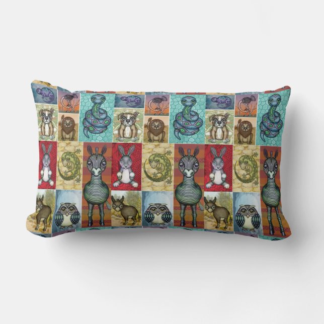 Coussin Rectangle Cute Animal Collage Folk Art Design (Recto)