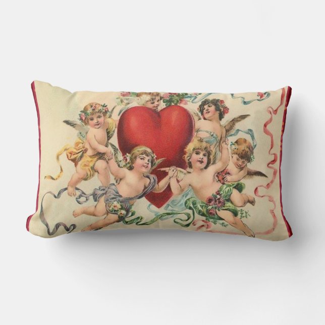Coussin Rectangle Cute Cherubs à la Saint Valentin du Coeur Rouge (Recto)