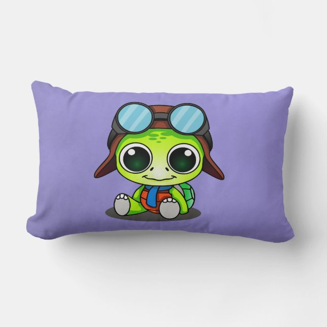 Coussin Rectangle Cute Chibi Cartoon Turtle en Aviator Casquette (Recto)