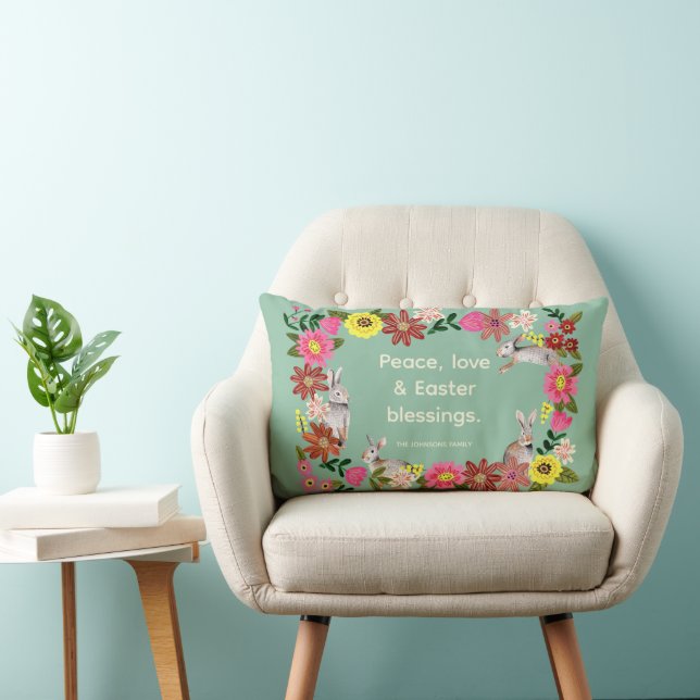 Coussin Rectangle Cute Floral lapin Paix Aimer Bénédiction de Pâques (Chaise)