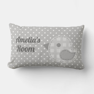 Coussin Rectangle Cute Grey Baby Bird and Polka Dot Personnalisé