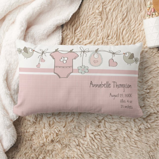 Coussin Rectangle Cute Rose Baby Clothesline Brith Statistiques (Couverture)