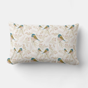 Coussin Rectangle Cute Rose Or Chickadee Oiseau Floral Coeurs Imprim
