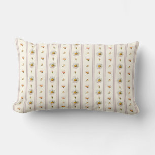 Coussin Rectangle Cute Vintage Chic Daisy Stripes Crème Blanc