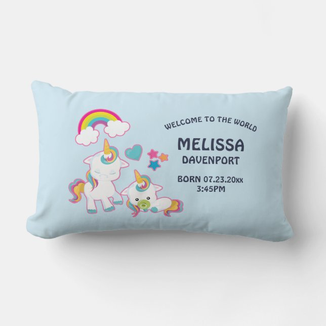 Coussin Rectangle Cute White Unicorns Magique Mama & Baby Birth (Recto)
