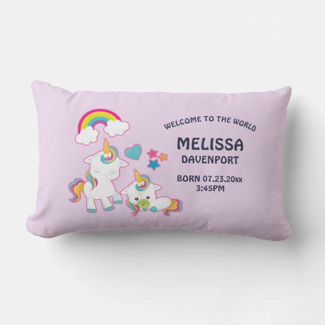 Coussin Rectangle Cute White Unicorns Magique Mama & Baby Birth (Recto)