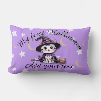 Coussin Rectangle Cute Witch Kitten – Pastel Halloween Lumbar Pillow