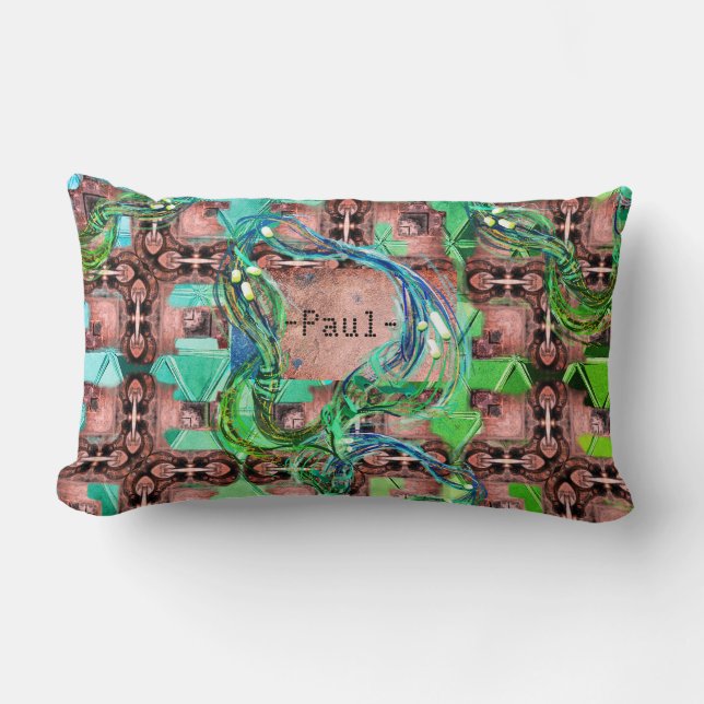 Coussin Rectangle Cyberpunk Dieselpunk Moteur rouillé et Mossy (Recto)