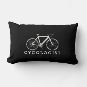 Coussin Rectangle Cycologiste Bicyclette blanche sur noir