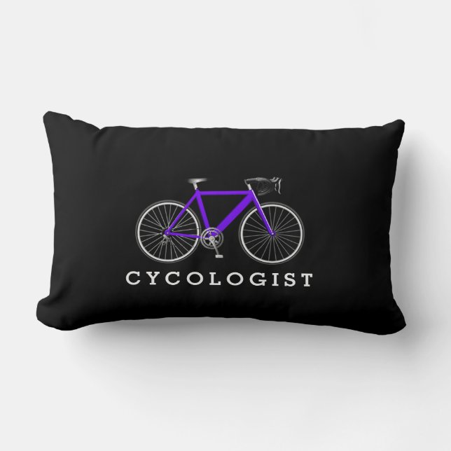 Coussin Rectangle Cycologiste vélo violet sur fond noir (Recto)
