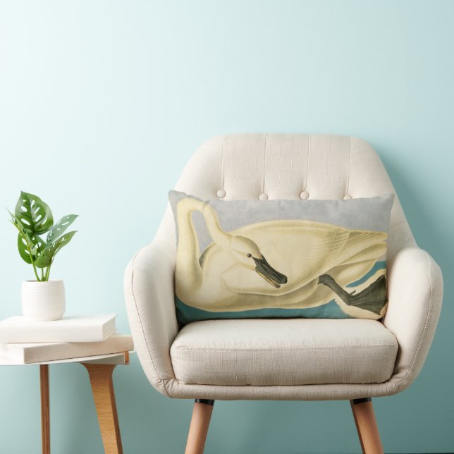 Coussin Rectangle Cygne trompette par John James Audubon, Oiseau Vin (Chaise)