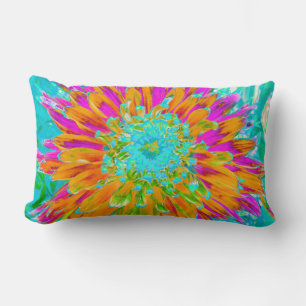 Coussin Rectangle Dahlia décorative tropicale orange et rose chaud