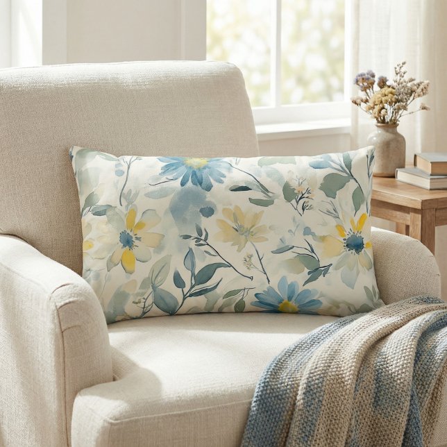 Coussin Rectangle Daisy de doux pré watercolor (Créateur téléchargé)