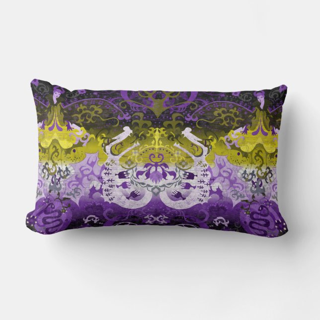 Coussin Rectangle Damas de dragon non binaire - Indicateur de fierté (Recto)