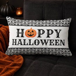 Coussin Rectangle Damas élégant Citrouille orange Happy Halloween
