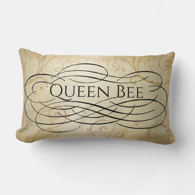 Coussin Rectangle Damassé d'or de reine des abeilles (Recto)