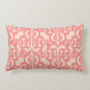 Coussin Rectangle Damassé maure d'Ikat - pêche et rose de corail