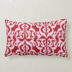 Coussin Rectangle Damassé maure d'Ikat - rouge foncé et rose