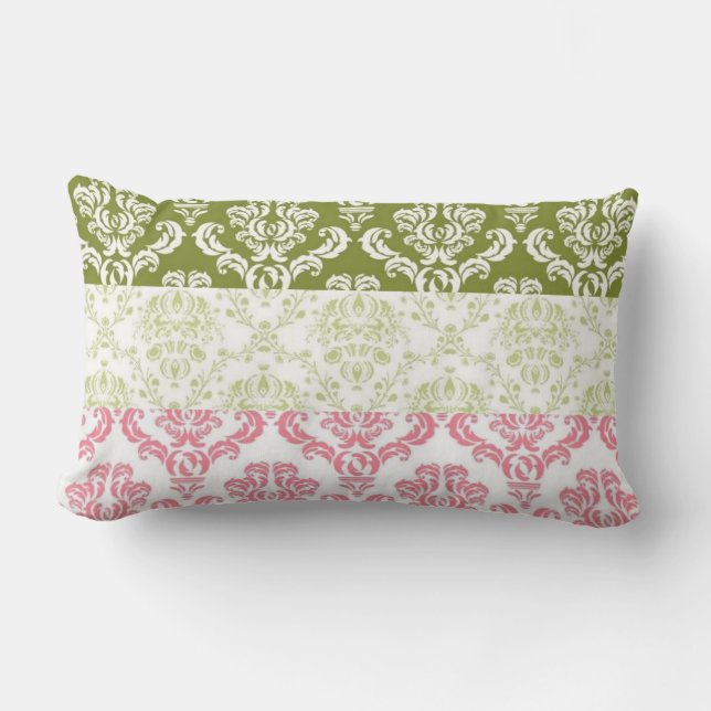 Coussin Rectangle Damassé rose et verte de rayure (Recto)