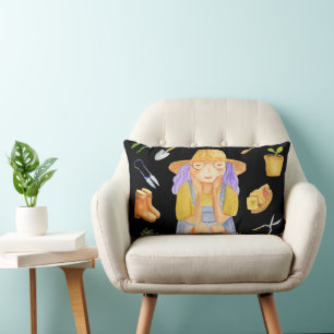 Coussin Rectangle Dame de jardin fantaisiste en art aquarelle