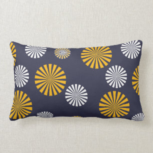 Coussin Rectangle Dandelions stylisés, bleu marine, jaune, blanc