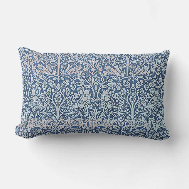 Coussin Rectangle Décor Art Forêt Oiseaux Lapins Bleu (Recto)