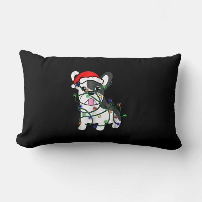 Coussin Rectangle décoration des lumières de noël drôle bulldog fran (Recto)