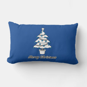 Coussin Rectangle Décorations Bleues Arbre de Noël Blanc - Joyeux No
