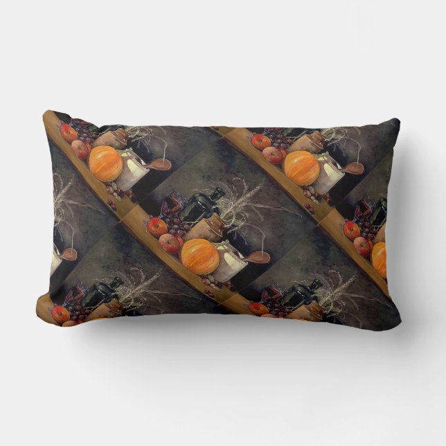 Coussin Rectangle Décorations d'automne sur table, Citrouille, Fruit (Recto)