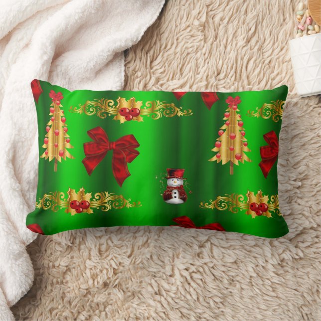 Coussin Rectangle Décorations De Noël Sur Vert (Couverture)