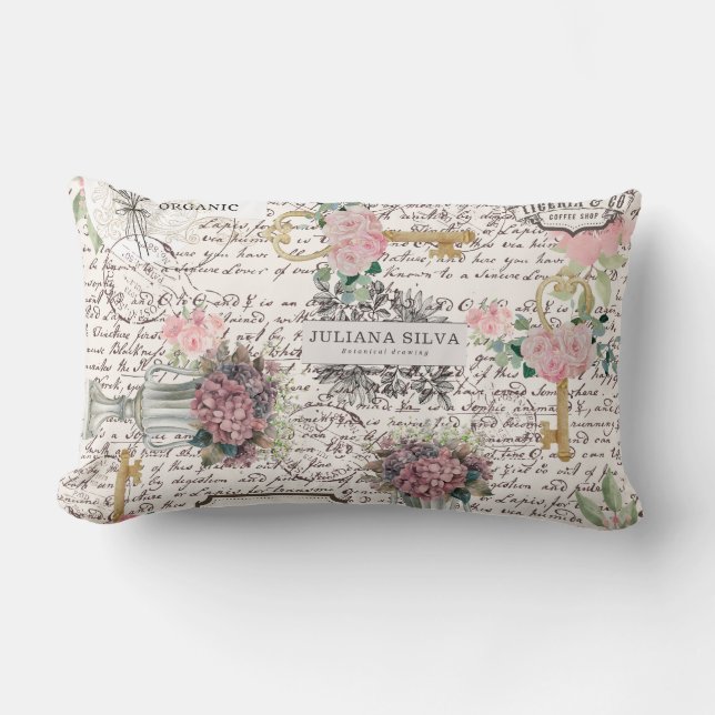 Coussin Rectangle Decorative modern Frenchy newspaper style Floral (Recto)