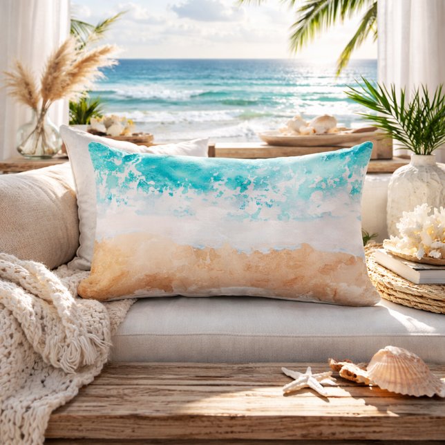 Coussin Rectangle Dégradé doux Vagues de l'océan sarcelle Plage de s (soft gradient sandy beach waves lumbar pillow)