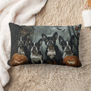Coussin Rectangle Délice de nuit d'Halloween pour chien Boston Terri