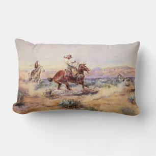 Coussin Rectangle Des cow-boys à cheval faisant un tour de loup avec